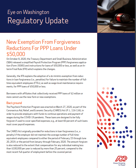 Forgiveness Reduction Waived for Loans of $50,000 or Less