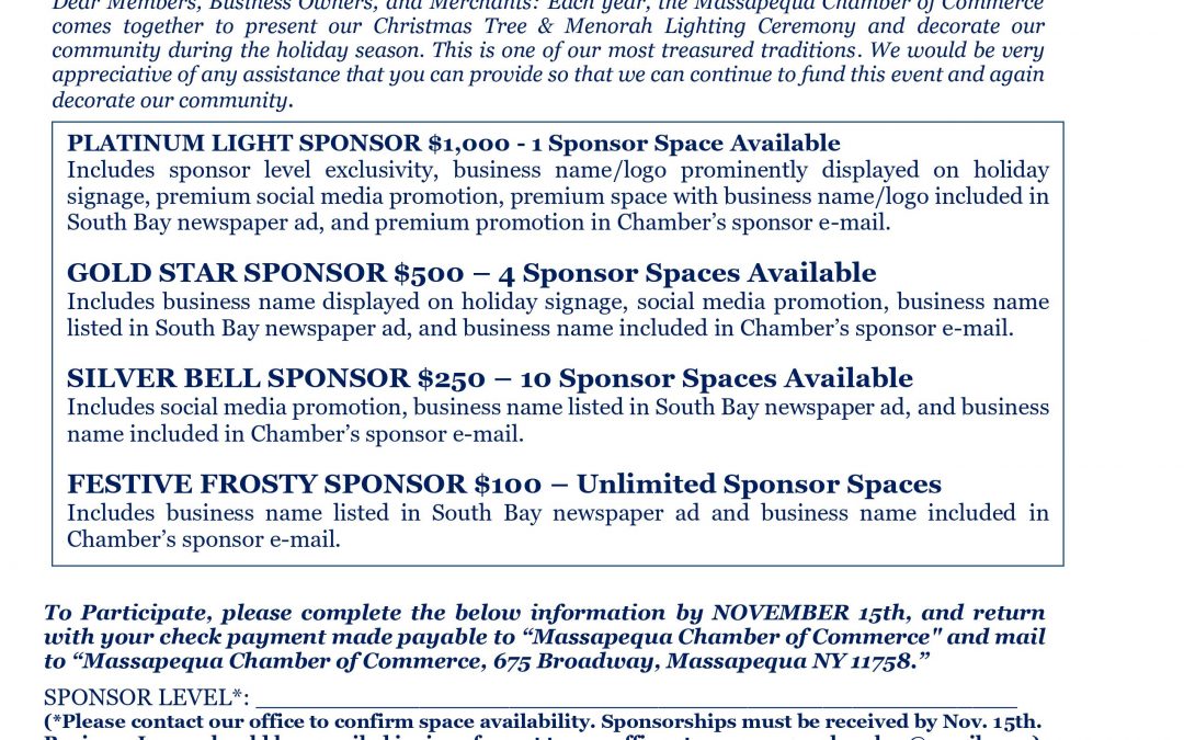 Christmas Tree & Menorah Lighting Ceremony Sponsorship Opportunities!