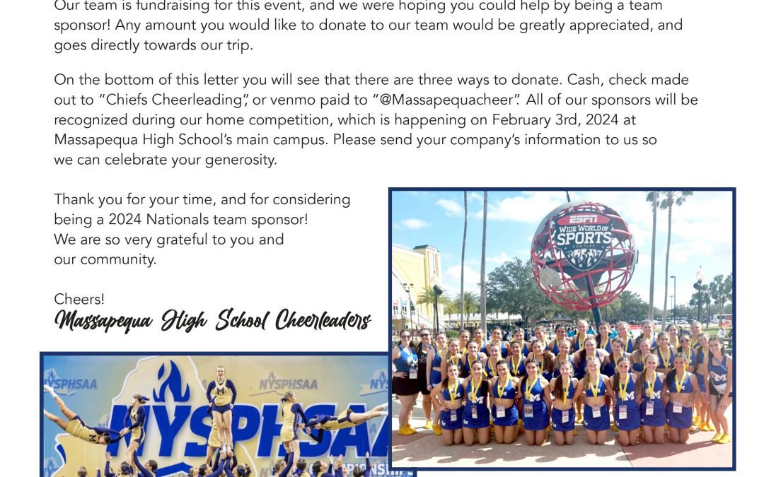 Massapequa High School Cheerleading Fundraiser – Sponsor Opportunities 2024